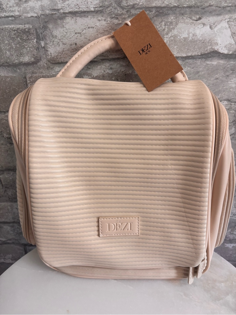 NEW DEZI Skin Quilted Multi Functional Bag Makeup Cosmetic Organizer Bag Beige